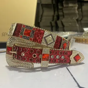 Diamond-encrusted Belt with Inlaid Rhinestones and Sequins Rock Style Fashion Belt for Men and Women PU Leather Alloy Buckle 110-120cm Length