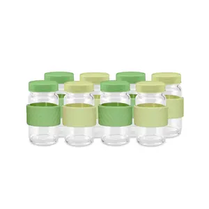 Glass Juice Shot Bottles Set, Colored Lids & Grip Bands