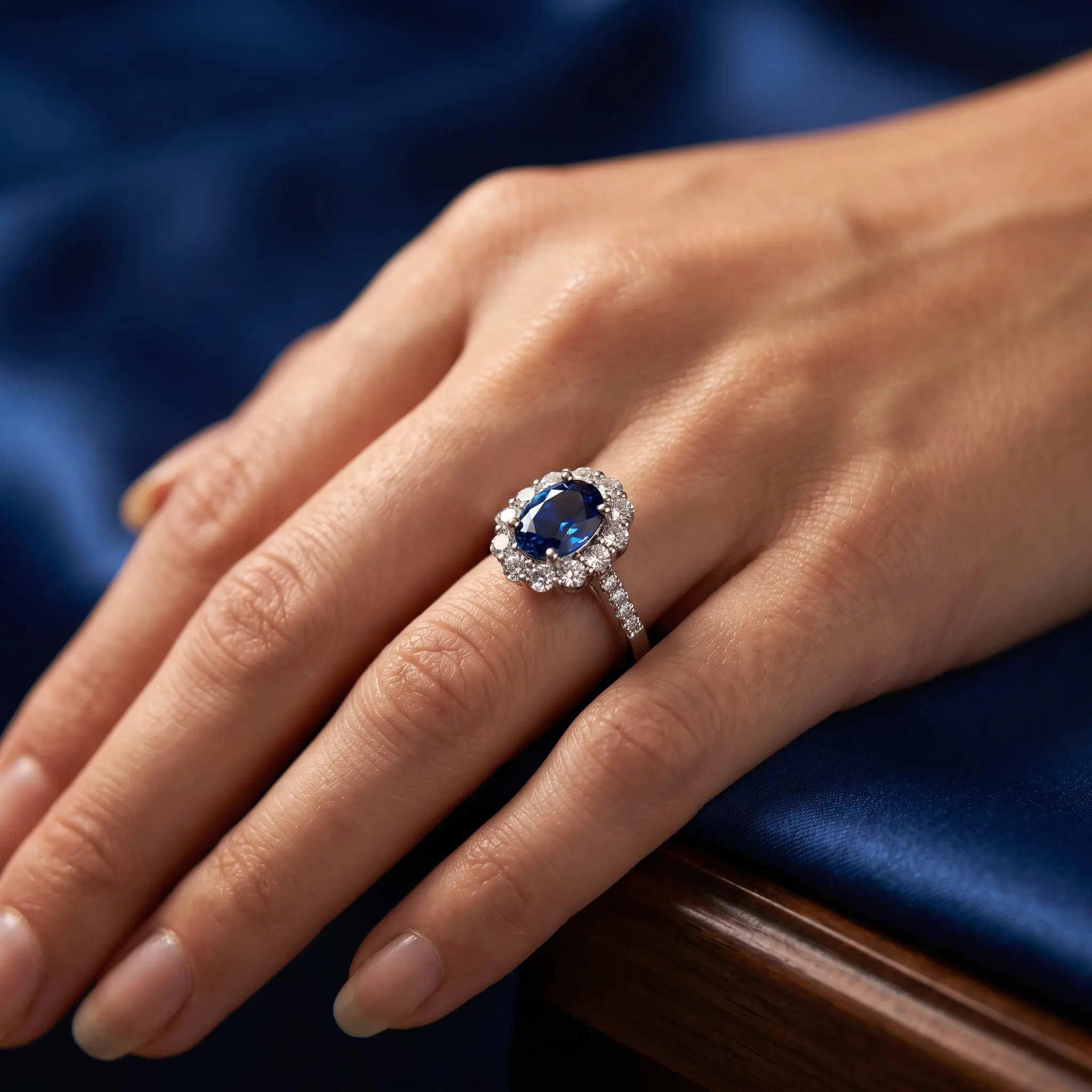Blue Sapphire Ring for Women, Elegant Halo Sparkle Jewelry Gift, 3.9 Carat Style Ring for Birthday Anniversary Everyday Wear