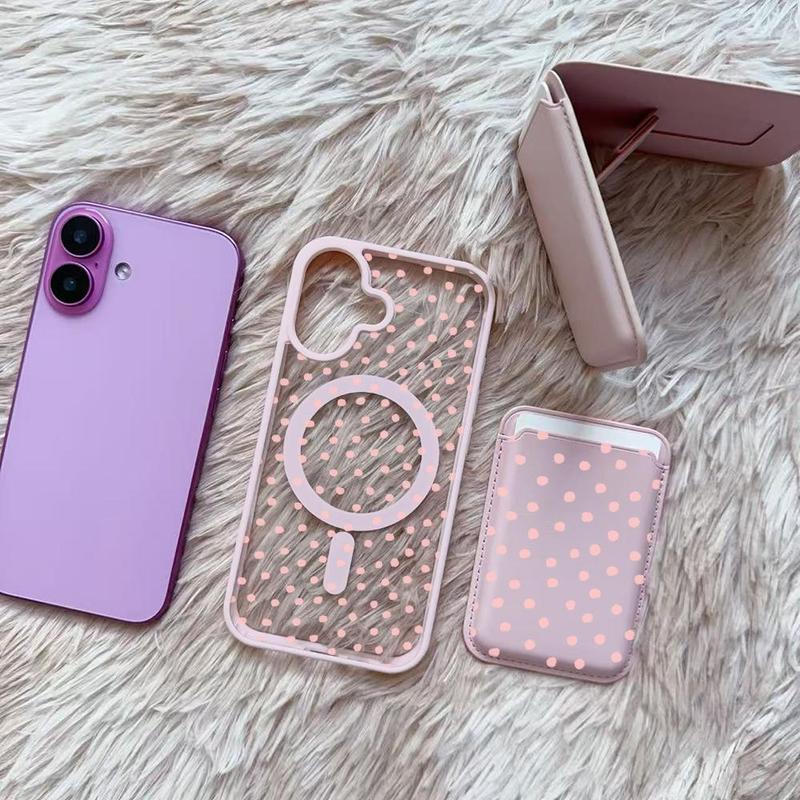 Pink Polka Dots Clear MagSafe Compatible Phone Case & Card Holder Wallet Magnetic Shockproof Cover for iPhone 17 /16 Pro Max Cases for Samsung S25 Black Pink Polka Dots Clear MagSafe Compatible Phone Case & Card Holder Wallet Magnetic Shockproof Cover for iPhone 17 /16 Pro Max Cases for Samsung S25 Black