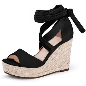 Coutgo Women's Espadrilles Wedges Sandals Heels Open Toe Tie Lace Up Platform Ankle Strap Summer Dress Shoes