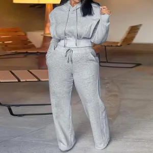 CHICME Hooded Long Sleeve Sweatshirt and Casual Wide Leg Sweatpants Set