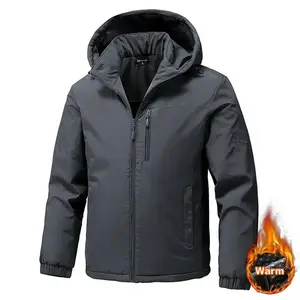 Men's winter windproof jacket with graphene lining and hood, thick coat, full zipper front closure, loose fit suitable for skiing, snowboarding, and activities