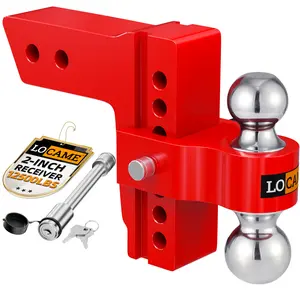 Adjustable Trailer Hitch, Fits 2-Inch Receiver, 6-Inch Drop Aluminum 1-7/8'' & 2'' Tow Ball Drop Hitch,12,500 LBS GTW-Tow Hitch for Heavy Duty Truck with Double Stainless Locks, Red, LC0046