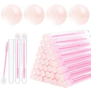 20 Pieces Disposable Mascara Brushes Eyelash Brush Wand Diamond Mascara Wands with Tube Makeup Tool Lash Spoolies Sanitary Brushes Lash Extension Supplies Tube Sky Pink 20
