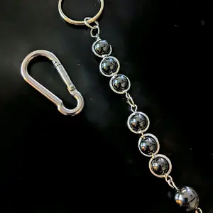 Hematite Fidget Keychain - Natural Hematite Beads for Stress Relief & Anxiety Management - 5 Inch Length with Silver Tone D-Clip - Ideal for On-The-Go Stress Management