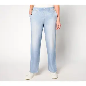 AnyBody Regular Printed Denim Effect French Terry Wide Leg Pants