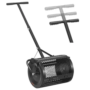 VEVOR Compost Spreader, 16.5" Wide Peat Moss Spreader with T Shaped Handle, 3 Heights Adjustable, Powder-Coated Steel Garden Peat Moss Roller, Heavy Duty Grass Seed Roller for Planting Seeding, Black