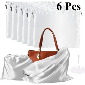 6 Pack Dust Bags for Handbags Silk Dust Cover Bag for Handbags Purses Shoes Boots, Silk Dustproof Drawstring Bag Travel Storage Pouch (White, 19.6 × 15.7 in)