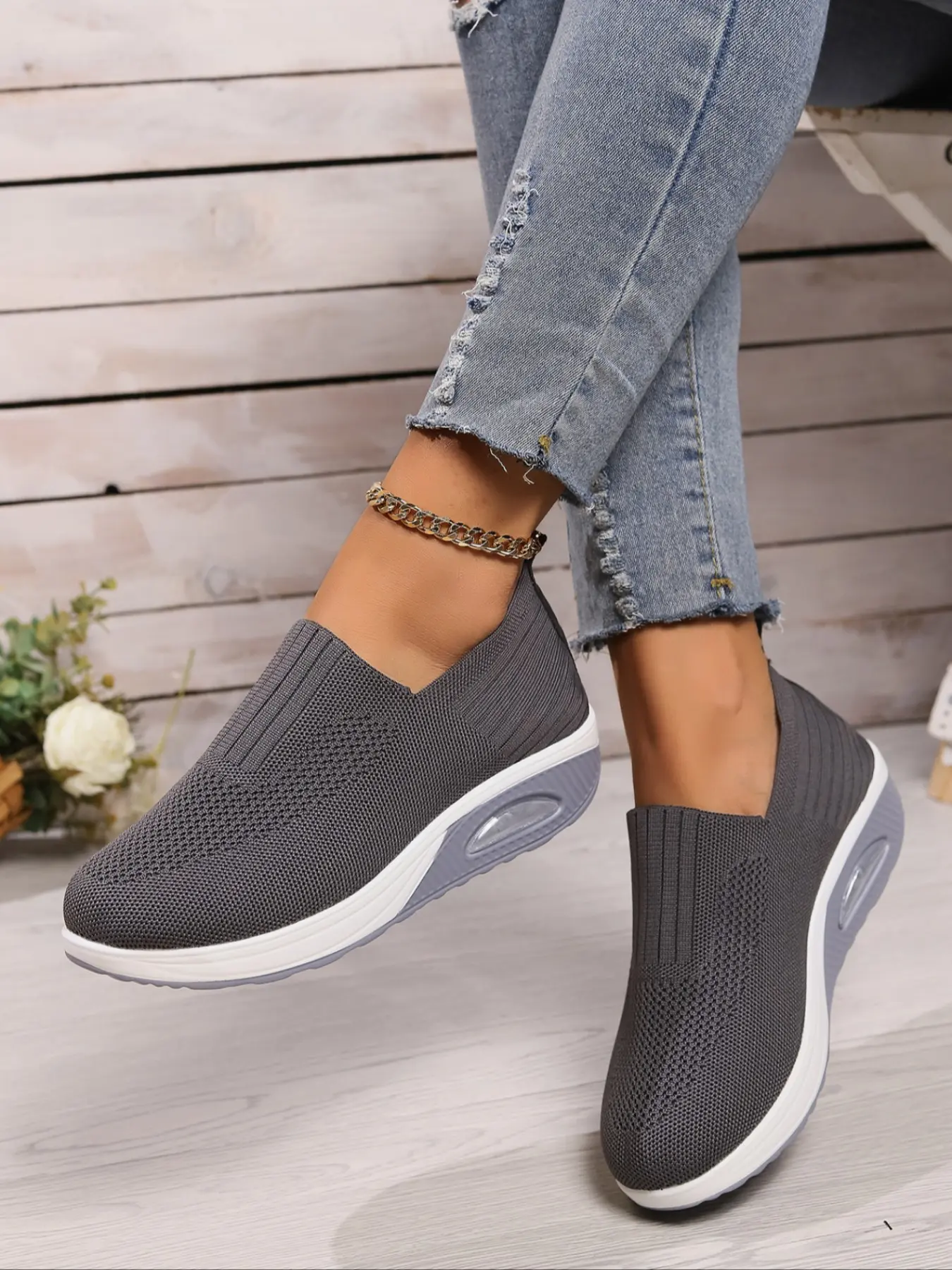 Women's Slip-On Sports Shoes for Fitness, Travel & Work, Lightweight Breathable Walking Tennis Sneakers for Active Lifestyle, Workout Sneakers, Lightweight Casual Sneakers, Trendy Walking Sneaker, Athletic Lightweight Sneakers