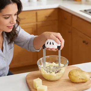 Premium 304 Food Grade Potato Masher Cute Fist Design Manual Masher for Baby Food, Potatoes, Eggs, Pumpkin & More Rust-Proof Stainless Steel Easy to Clean & Ergonomic Grip Perfect Kitchen Tool -RR