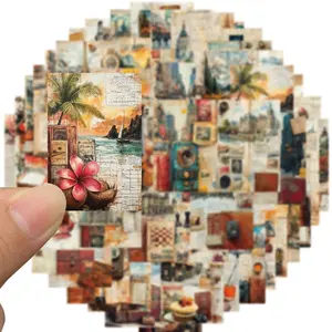 Vintage Travel Diary Sticker, 50pcs/set Waterproof Vinyl Travel Map Sticker, Decorative Sticker for Suitcase, Bicycle, Laptop, Water Bottle, Notebooks, Diary, Journaling, Scrapbooking, Floral Pattern Sticker