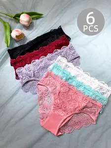 Women's Panties 18pcs Sexy 3D Floral Cut Wave Edges Semi-Transparent Mid-Waist Minimalist Cute Comfortable Plus Sizes Full Range Pastel Breathable Knicker   period   Underwear for women thong thongs panties thong