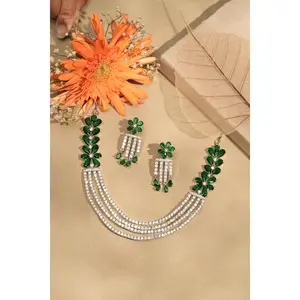 Ruby Regal Quad CZ Blossom Choker Necklace | Rhodium | Indian Jewelry | Mataari