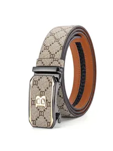 Men's Fashion Monogram Belt with Buckle, Premium PU Leather, B Letter Automatic Buckle, Casual Style, All Seasons, Design Belt, for Dress & Jeans