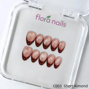 FloraNails | C003 | Short Almond | Handmade Press-On Nails 10PCS | Acrylic, Reusable, Salon-Quality, Long-Lasting, Glossy Design