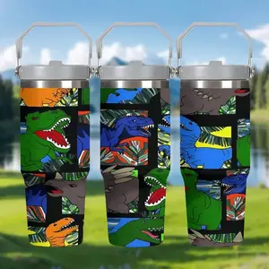 1pc 30oz Colorful Dinosaur Graffiti Stainless Steel Vacuum Insulated Cup, Large Capacity Portable Water Bottle, Reusable Travel Drink Container, Mother's Day gift Outdoor camping Coffee Cups & Mugs