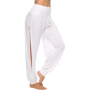 Womens Harem Yoga Pants Side Slit Sport Workout Sweatpants