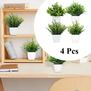 4 Pot Small Fake Plant Flowerpot Artificial Plastic Eucalyptus Plant Wheat Grass Shrub Plant Indoor Desk Coffee Table Bathroom Bedroom Home Decoration Decorative Fruit