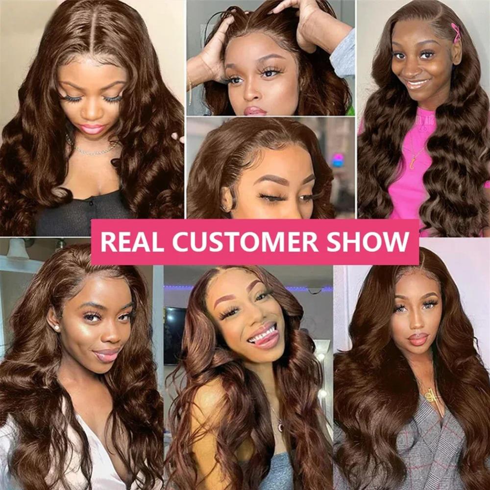 BLING HAIR Brown Body Wave 13x4 / 13x6 Lace Frontal Wig, Real Human Hair for Women with a Pre-Plucked Ear-to-Ear Hairline, Heat Safe, Human Hair Wigs, Female