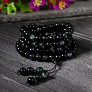Natural Rainbow Eye Obsidian 108 Mala Beaded Unisex Bracelet Healing Spiritual Protection stretchy Bracelet