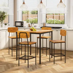 TikTokShopJumpstartSale  WTFGO 4-Piece Kitchen Dining Set, Ironwood Square Table, Suitable for Small Spaces, Home Kitchens, Apartments, Bars