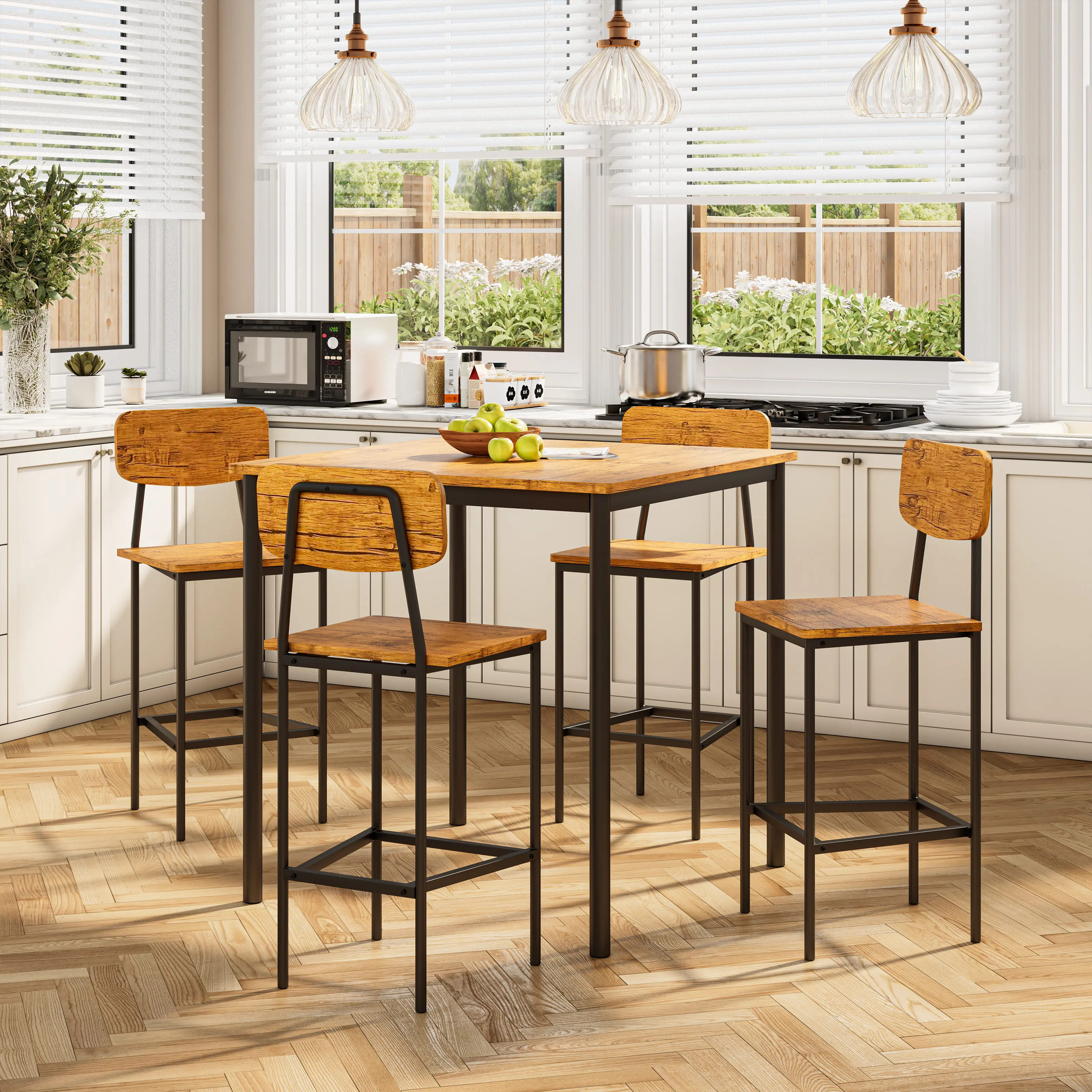 【Summergarden】4-Piece Kitchen Dining Set, Ironwood Square Table, Suitable for Small Spaces, Home Kitchens, Apartments, Bars