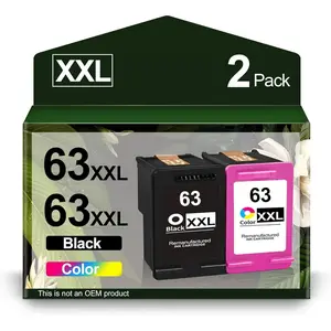 63XXL Ink Cartridges Black and Color Combo Pack Replacement for  63 63XL Ink Use with OfficeJet 3830 4650 4655 5255 5258 5200 Envy 4510 4520 DeskJet 1110 3630 Printer(1 Black, 1 Tri-Color)