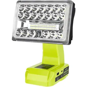 2000LM LED Work Light for Ryobi 18V Battery, 18W Cordless Rechargeable Jobsite Light with Adjustable Rotating Head, USB Powered Portable Floodlight for Outdoor Camping, Car Repair, Garage