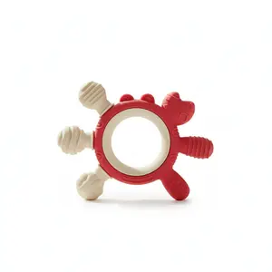 Baby Teething Toys Newborn Essentials, Dual-Tone Silicone Crab Teether for Boys & Girls, Safe Rubber Teethers for Infants 0-3 Months, Sensory Teether