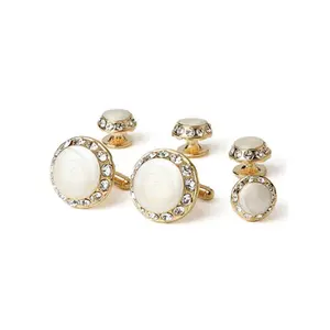 Crystal Bordered Faux Mother of Pearl Tuxedo Cufflinks and Studs