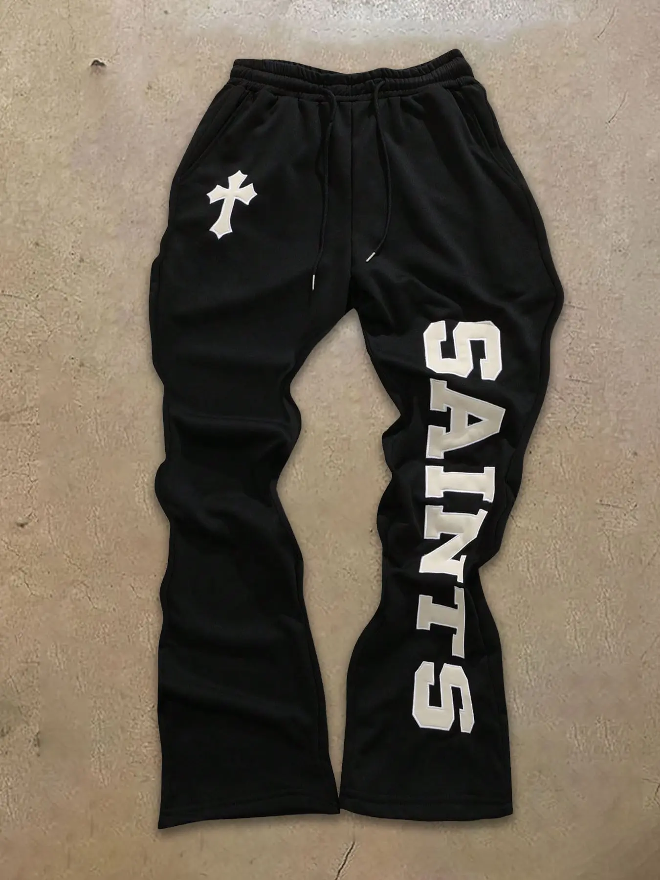 SAINTS Cross Graphic Boot Cut Flared Sweatpants | Gothic Aesthetic Streetwear Casual Drawstring Track Pants Man Vibe