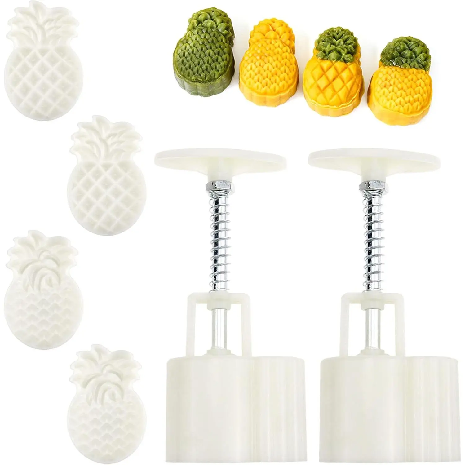 2-Set Pineapple Plastic Hand Press Mooncake Mold Set with Lotus Stamp, Kitchen Cookie Cutting Bakeware Baking Tools for Festive Home Supplies