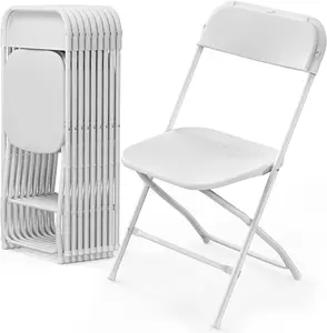 VINGLI Folding Chairs Set of 4/6/10, White Plastic Chair Sturdy Seat with Metal Frame, Perfect for Party, Event, Wedding, Birthday, Office, Outside Entertaining