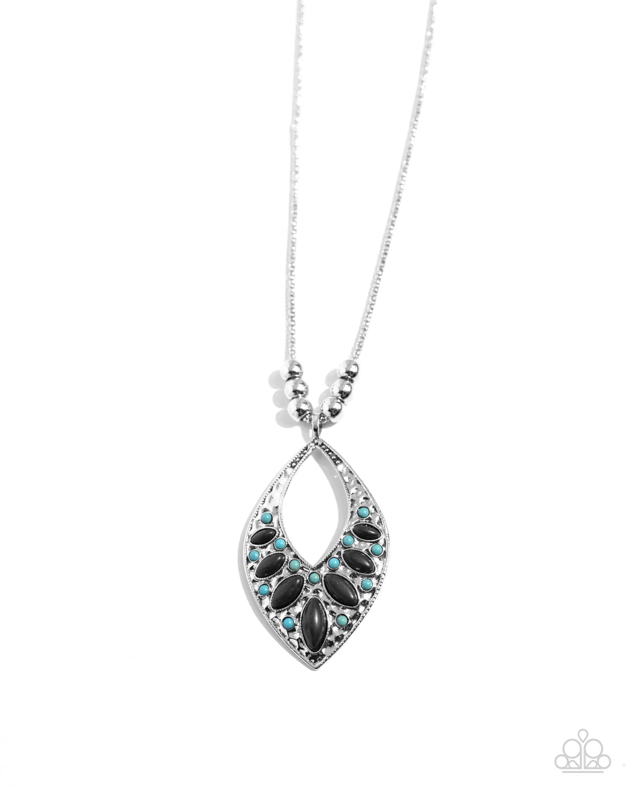 Marquise Melody - Black and Turquoise Stone Silver Short Necklace - Paparazzi