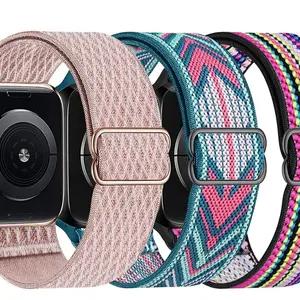 Stretchy Nylon Solo Loop Bands Compatible with Apple Watch 42mm for Series 3/44mm/45mm/46mm/49mm  Adjustable Braided Sport Elastics Women Men Strap for iWatch Series 10-1 SE Ultra 1 2, 3 Pack