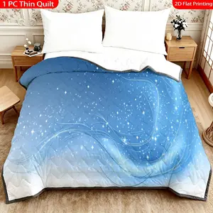 Blue Starry Sky Streamline Pattern Lightweight Quilt, Bedroom Decorative Blanket, Polyester Fiber, Perfect for Home Decoration