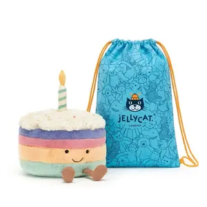 Jellycat Amuseables Rainbow Birthday Cake Soft Plush Toy with Candle for Kids' Birthdays Perfect Gift for Her & Mom Soft Material Rainbow Design
