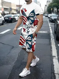 Men's 3D Art Print Short Sleeve Shorts Set, All-Season Comfortable Home Office Wear, Eco-Friendly Dyeing, Anti-Wrinkle Polyester Fiber