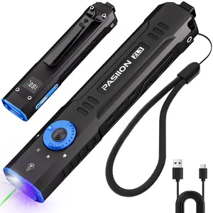 Rechargeable EDC Flashlight 1500 Lumens,Flat Tactical Flashlights with Green Light and U V,Dual-Switches Small Flash Light with Digital Display,Waterproof Light for Home,Outdoor,and Emergency Use