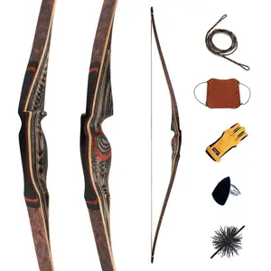 Deerseeker Archery 64" Reflex Deflex Hybrid One-Piece Traditional Long Bow with Laminated Bamboo & Clear Fiberglass Limbs Dark Woodgrain Right Hand/Left Hand for Adults 25-60lbs