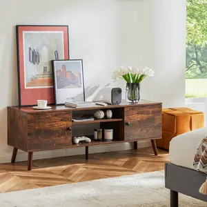 FurniChic Haven TV Stand, Mid Century TV Cabinet, Modern TV Console with 2 Storage Cabinet and Open Shelf