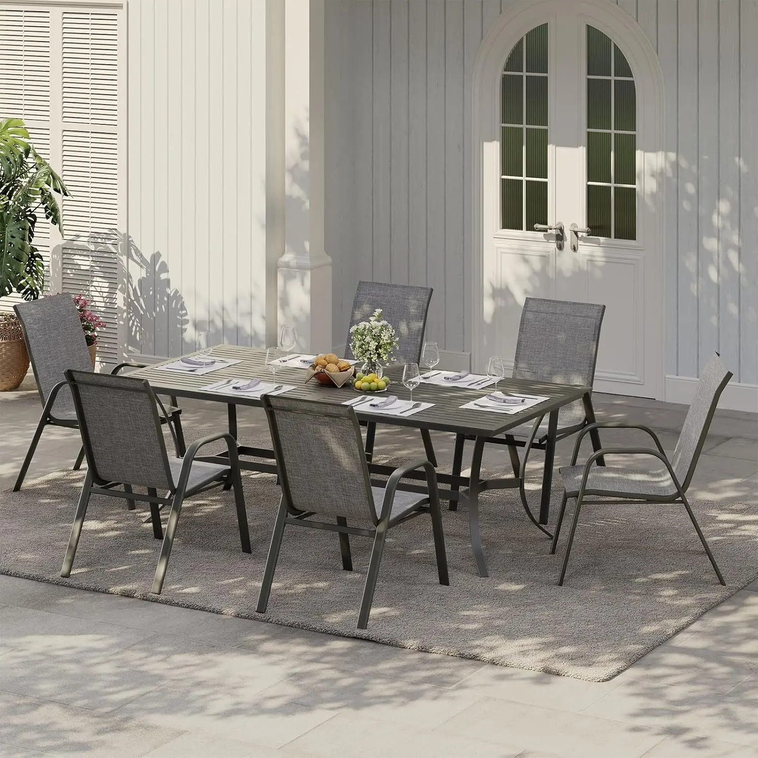 4-Piece Outdoor Patio Furniture Set - Stackable High-Back Outdoor Garden Dining Chairs with All-Weather Textilene Fabric for Backyard, Poolside, Outdoor Garden Chair