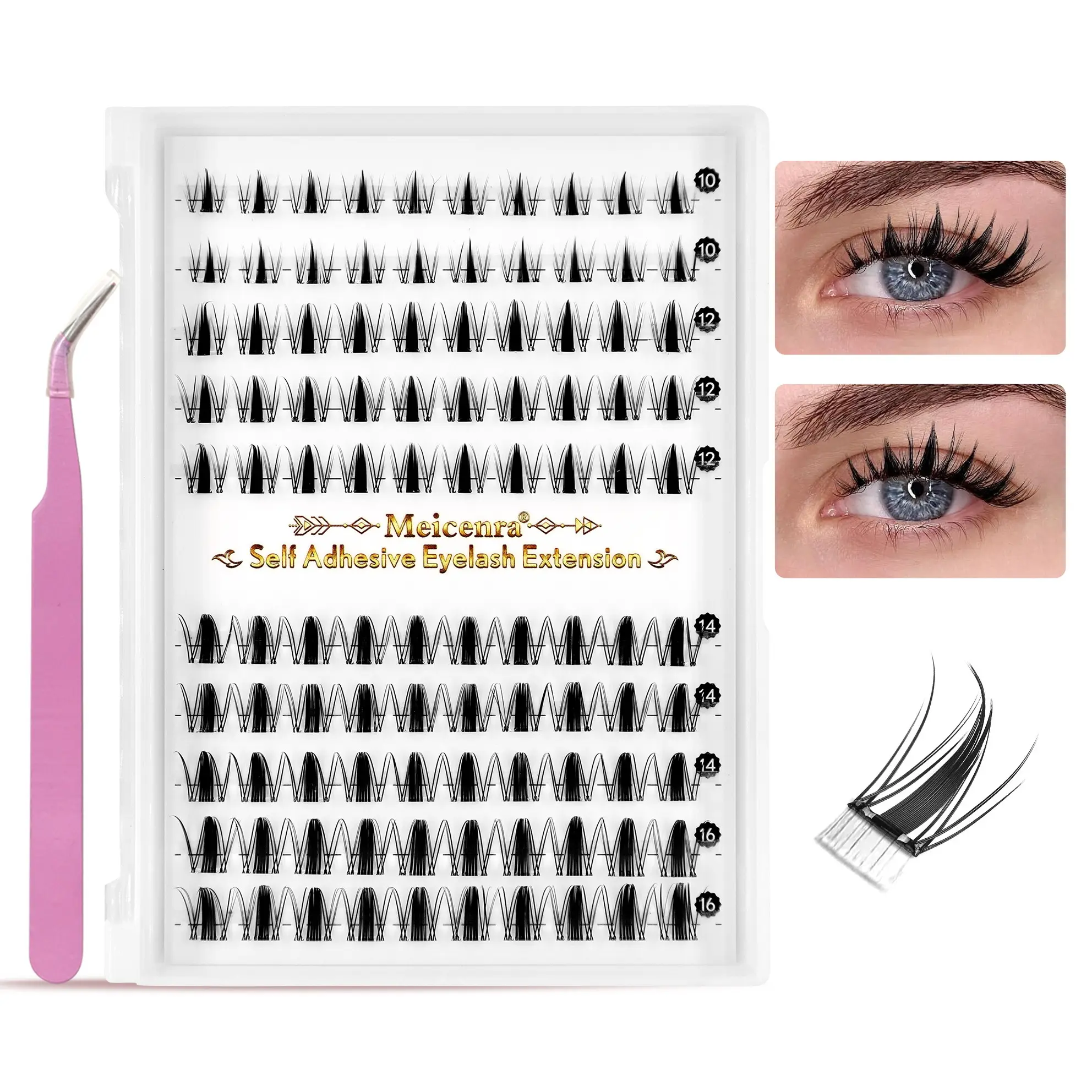 Self-Adhesive Eyelashes Without Glue, Segmented Lash Extensions Easy Application with Tweezers, Solid Form, Non-Toxic, Natural Look Lashes, Glue Free Lashes