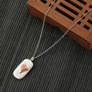 Bohemian Square Heart Necklace, Dual Layer Geometric Rectangular Pendant, 925 Silver Color Fashion Necklace, Stylish Jewelry Gift