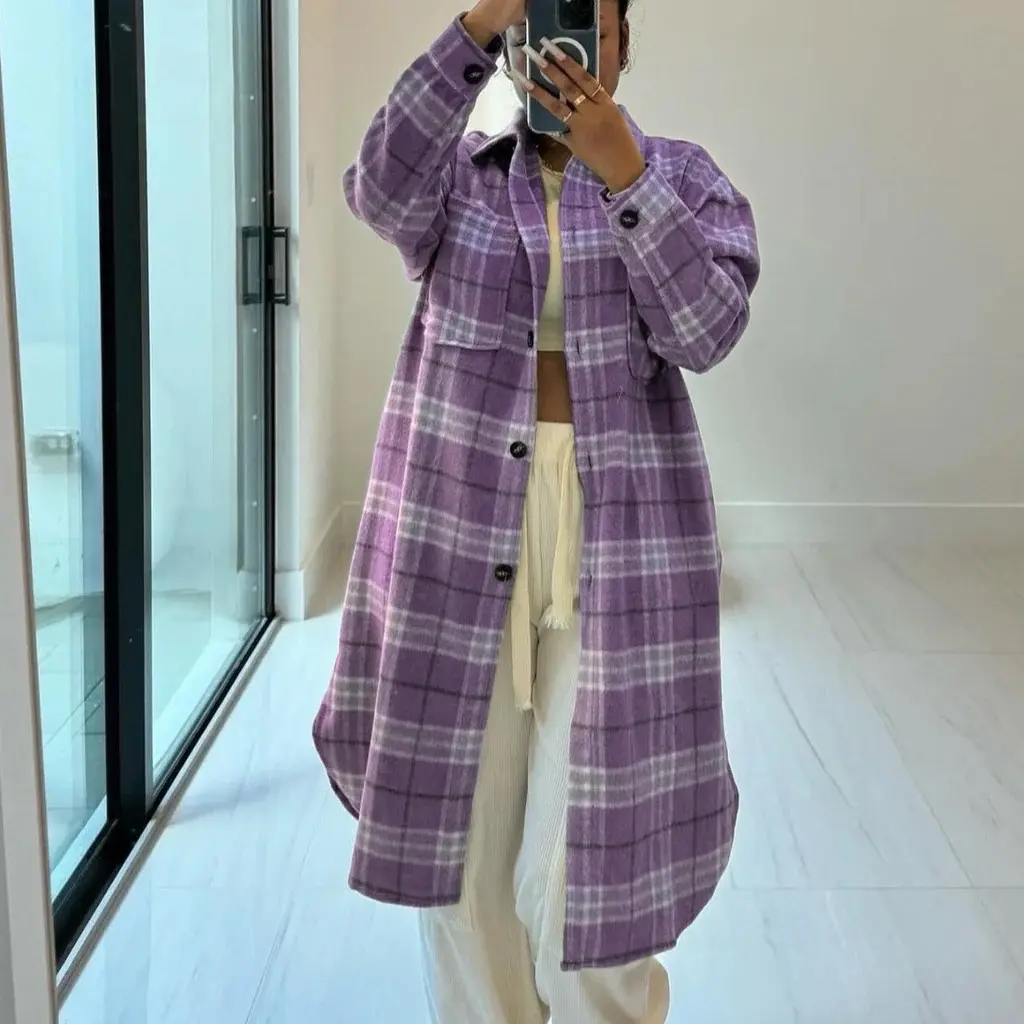 Womenswear Long Tops Flannel Plaid Shirt