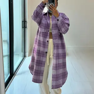 Womenswear Long Tops Flannel Plaid Shirt