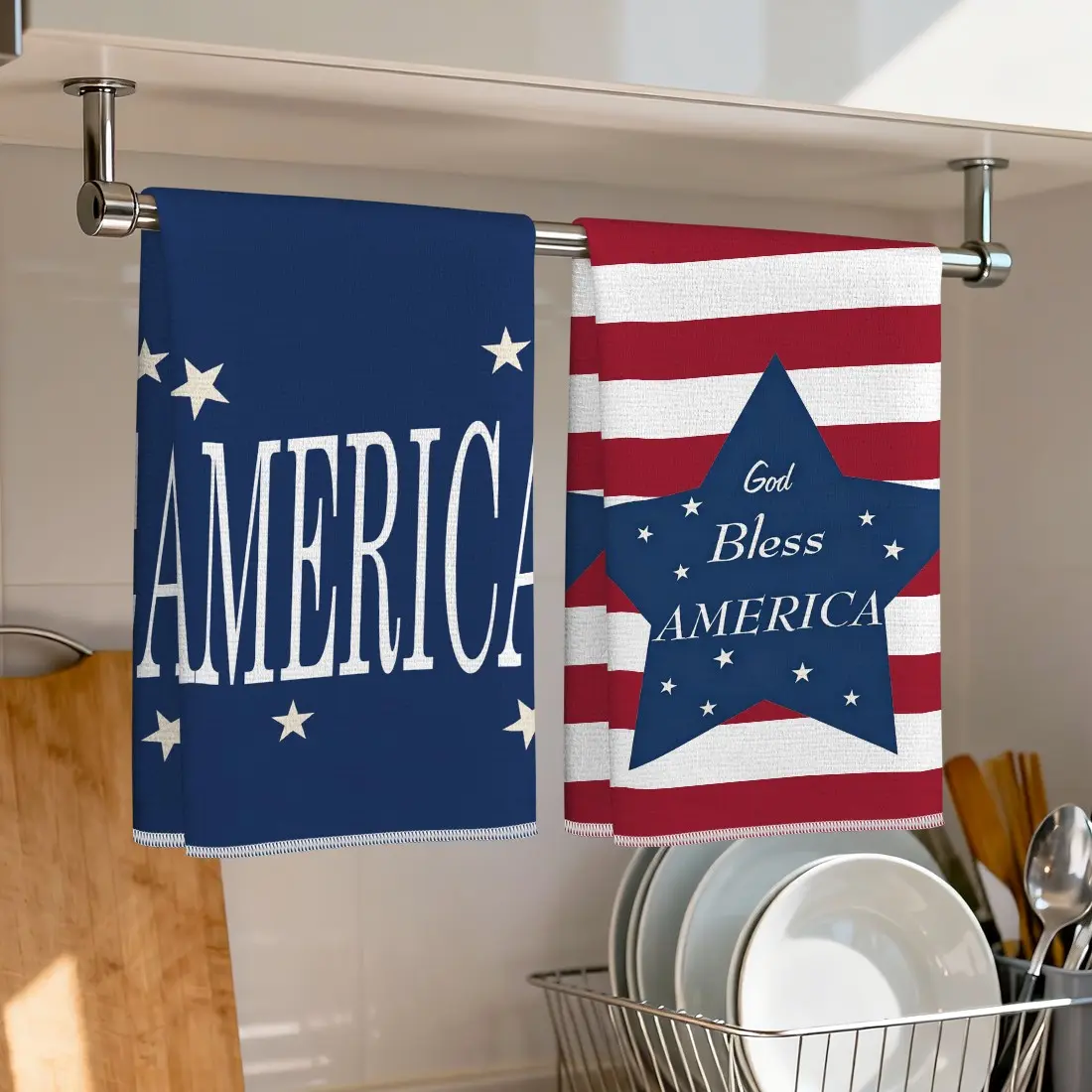 2pcs Independence Day Patriotic Microfiber Kitchen Towels, 40x60cm, Single Sided Print, Dishwashing, Hand Drying, Party Decor, Gift, Kitchen Towel Set