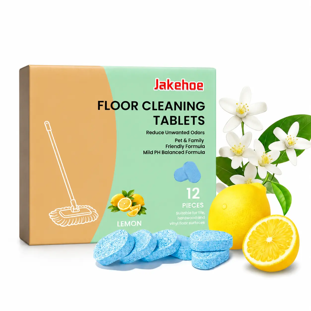 Concentrated Floor Cleaning Tablets 12 Pack, pH Balanced Streak-Free Floor Cleaner, Pet Safe Household Cleaning Tabs for Daily Floor Maintenance