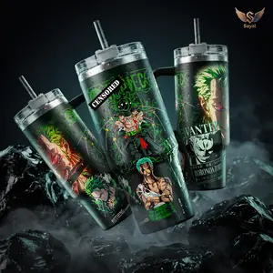 Zoro "Nothing Happened" Anime Graphic Sayal 40 oz Vacuum Insulated Cup Straw Keeps Drinks Hot Cold 12H+ For Anime Lovers & Aesthetic Vibes King of Hell Style Splash-Proof 18/8 Stainless Steel Comfort Handle Mug For Fans